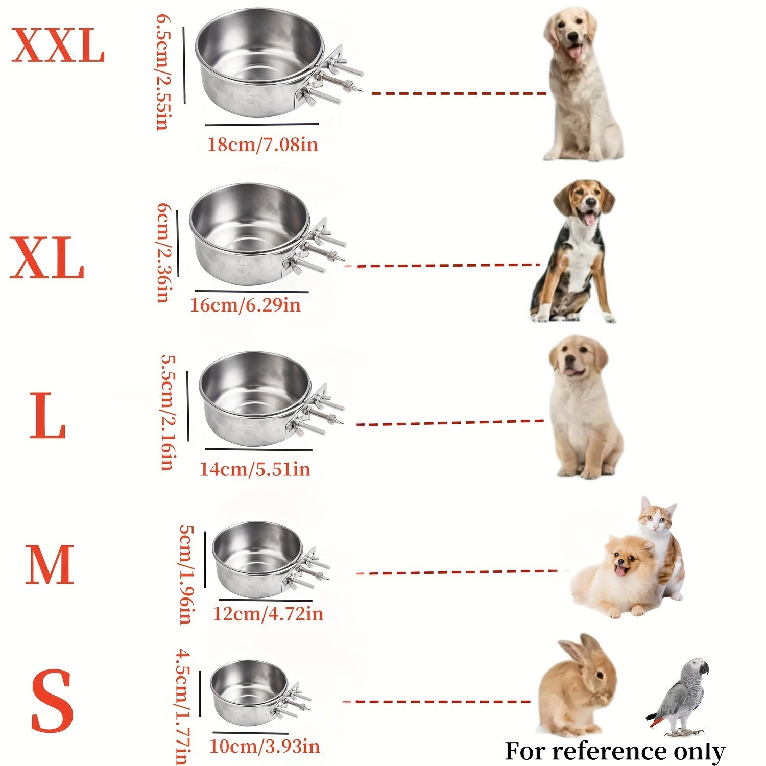 Stainless Steel Dog Bowl with Hanging Design and Screw Fixing for Cages