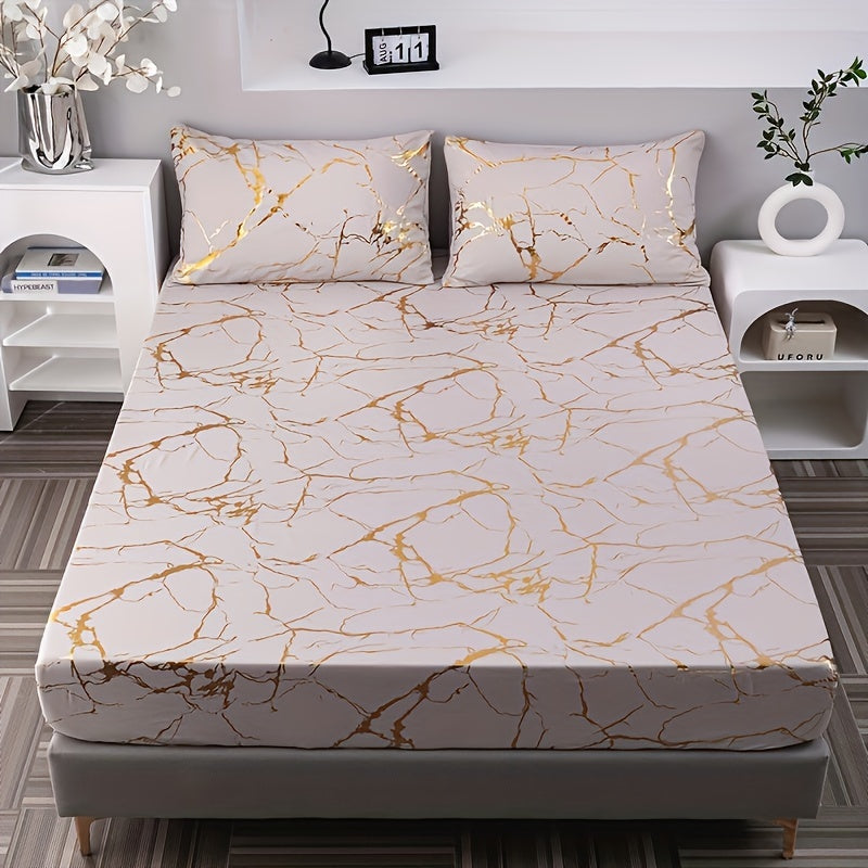 3-Piece Bedding Set with Gold Foil Textured Design Breathable Polyester for Bedroom or Guest Room