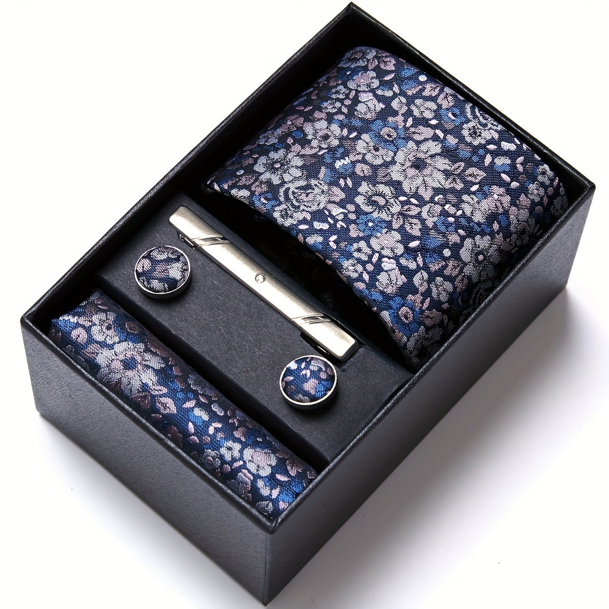 Erkaklar uchun gullar bilan bezatilgan galstuk va manşetkalar to'plami rasmiy tadbirlar, ofis kiyimi va bayramlar uchun