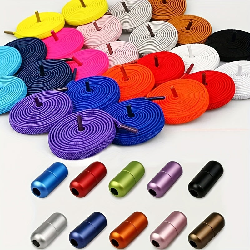 Elastic Shoelaces for Adults and Youths, Metal Caps, No Tying Needed