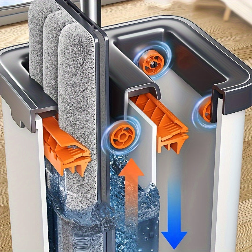 Flat Floor Mop and Bucket Set with Self-Cleaning System for Home and Office