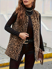 Жилет из миди-ткани с леопардовым принтом из полиэстера для женщин, размер Large