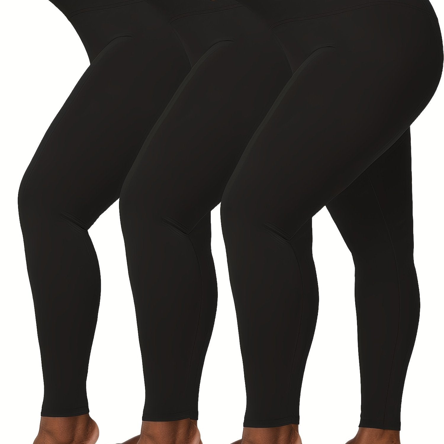 Women's High Waist Skinny Fit Underwear Set 3 Pcs Solid Color Knit Polyester