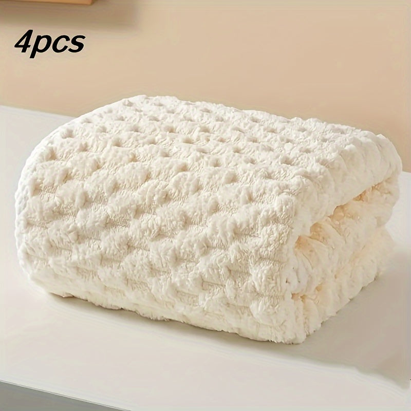 4pc Waffle Weave Towel Set Microfiber Quick-Dry Soft Durable Geometric Pattern