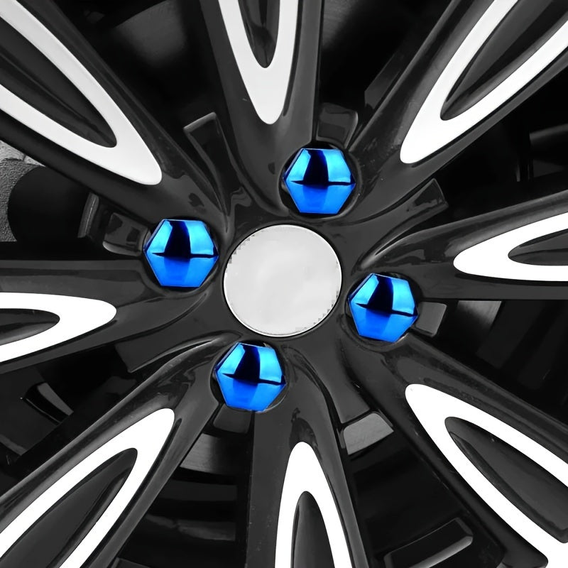 20 piezas de tapas de cubo de rueda electroplateadas en azul y rojo, protección contra polvo de neumáticos, cubiertas decorativas