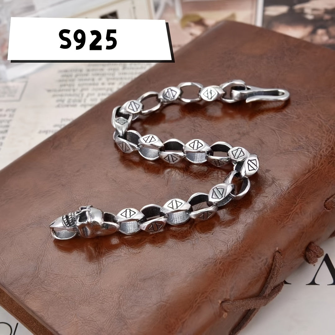 Sterling Silver Skull Chain Link Bracelet for Men and Women Bohemian Biker Jewelry