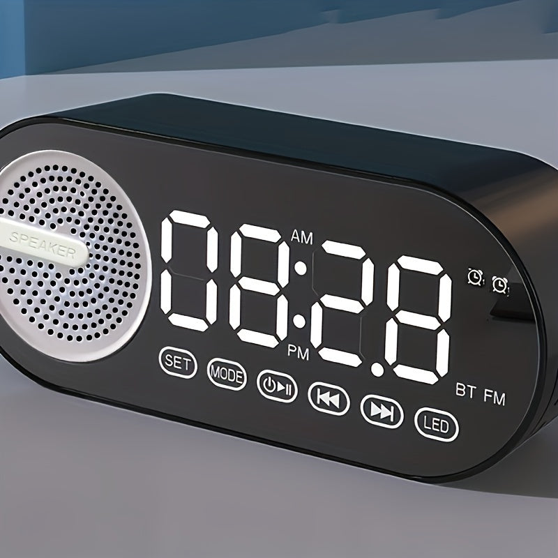 Беспроводная колонка с LED-зеркальным дисплеем, будильником, ярким атмосферным освещением, мощным басом, FM-радио, зарядкой через USB, одним динамиком, не водонепроницаемая, с перезаряжаемой батареей.