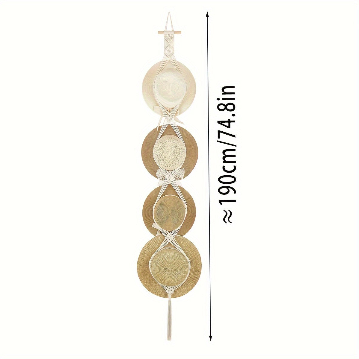 Organizador de pared de cuerda de algodón trenzado para sombreros y decoración de habitación con borlas