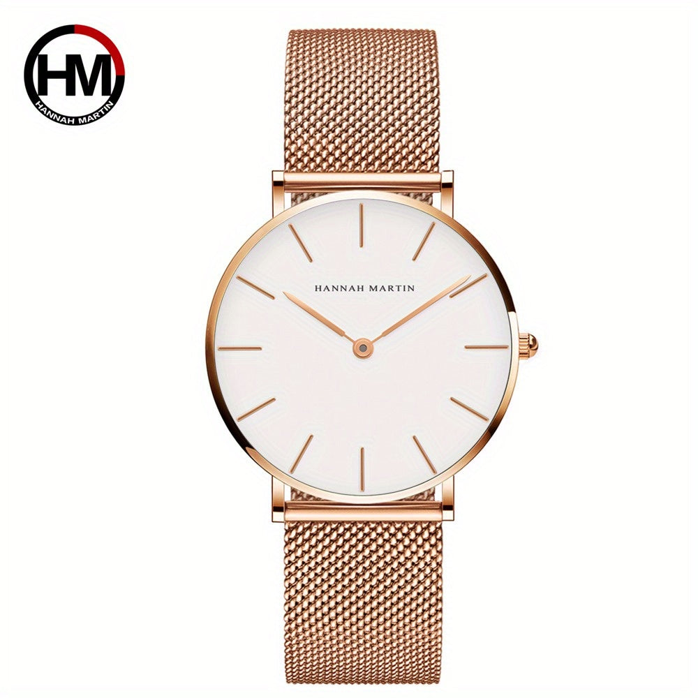 Women's Quartz Watch Stainless Steel Mesh Band Zinc Alloy Case Light Luxury Simple Fashion Wrist Watch