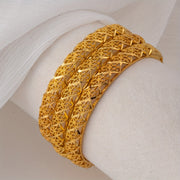 Set of 4 Gold Tone Copper Cuff Bracelets for Women Open Bangle Style Jewelry