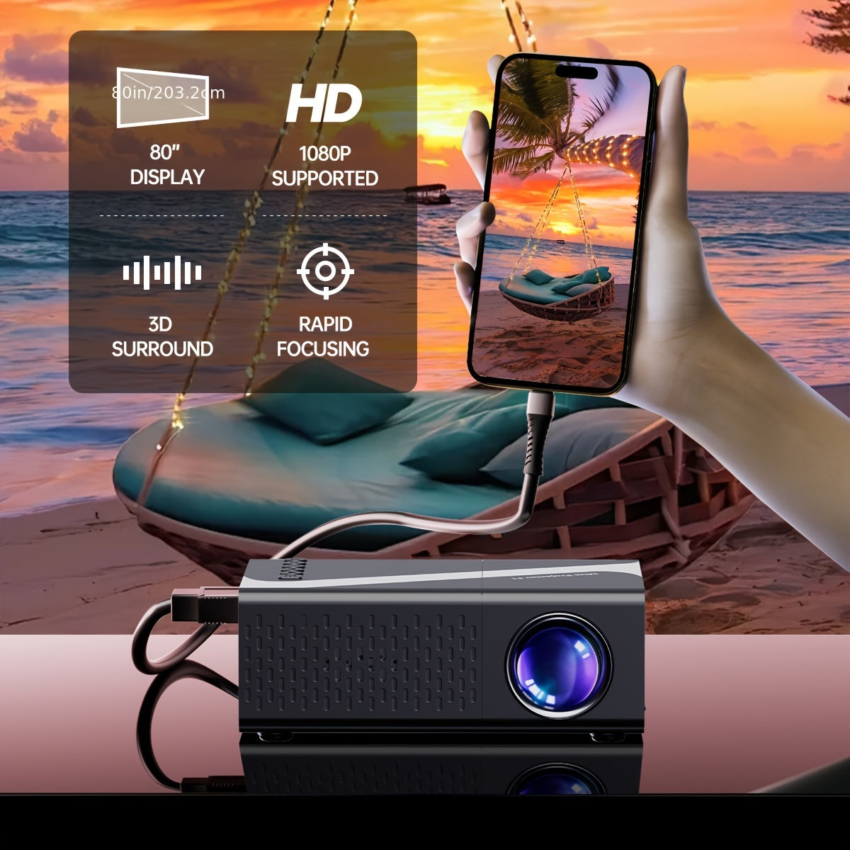 Uy ofisi maktab partiyasi uchun kichik portativ proyektor, ichki karnay bilan