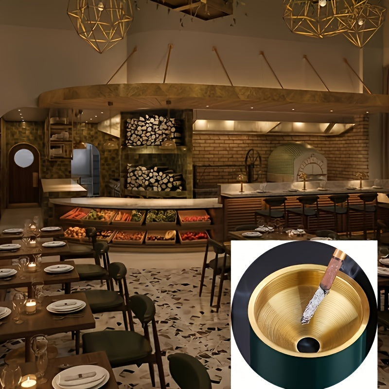 Stainless Steel Ashtray with Gold Rim Windproof Smokeless Indoor Outdoor