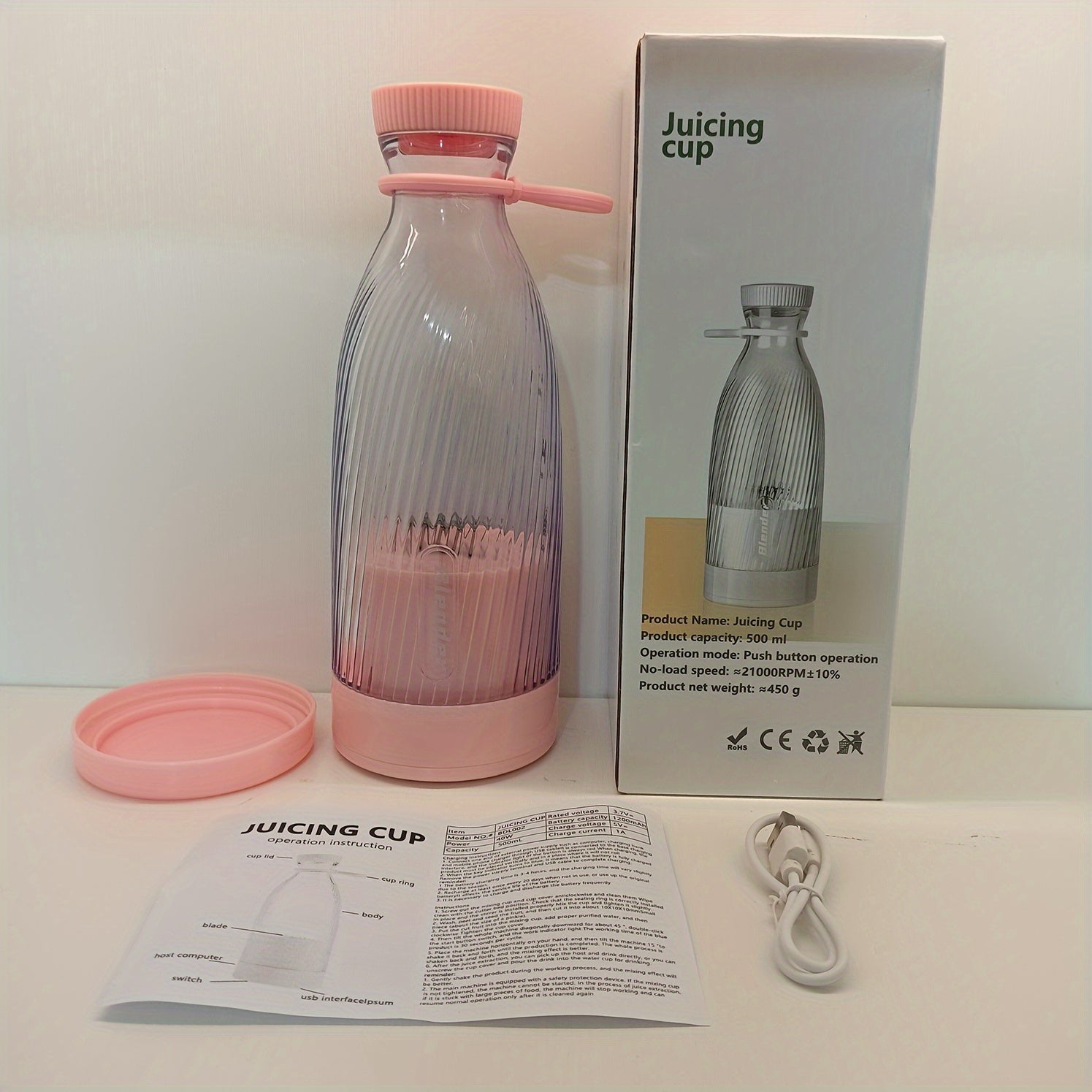 Wireless Mini Fruit Juicer Portable USB Rechargeable Juicing Device