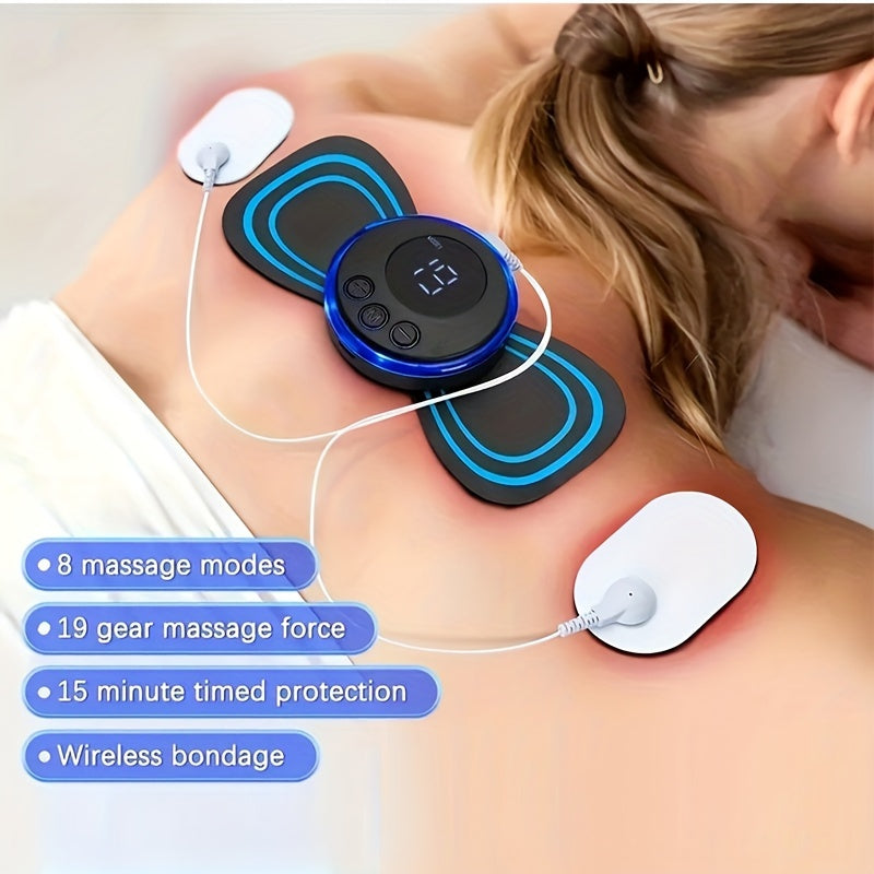 Elektr impulsli bo'yin massajeri, 8 rejim, 19 intensivlik, USB orqali zaryadlanadigan, raqamli ko'rsatkich va vaqt belgilash funksiyasi bilan portativ.