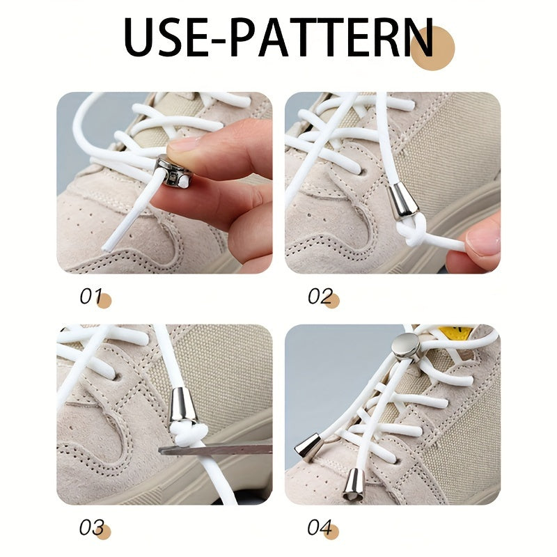 Unisex Metal Round Tie-Free Shoelaces High Elasticity for Boots