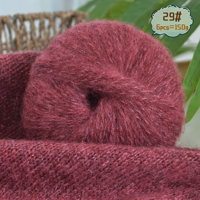 6-to'plam mohir paxta mohair ipi, tikish va makrame uchun, ko'p rangli gradient, 150G