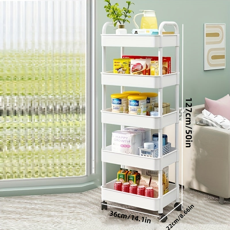 White 5-Tier Storage Rack on Wheels for Kitchen Bathroom and Living Room