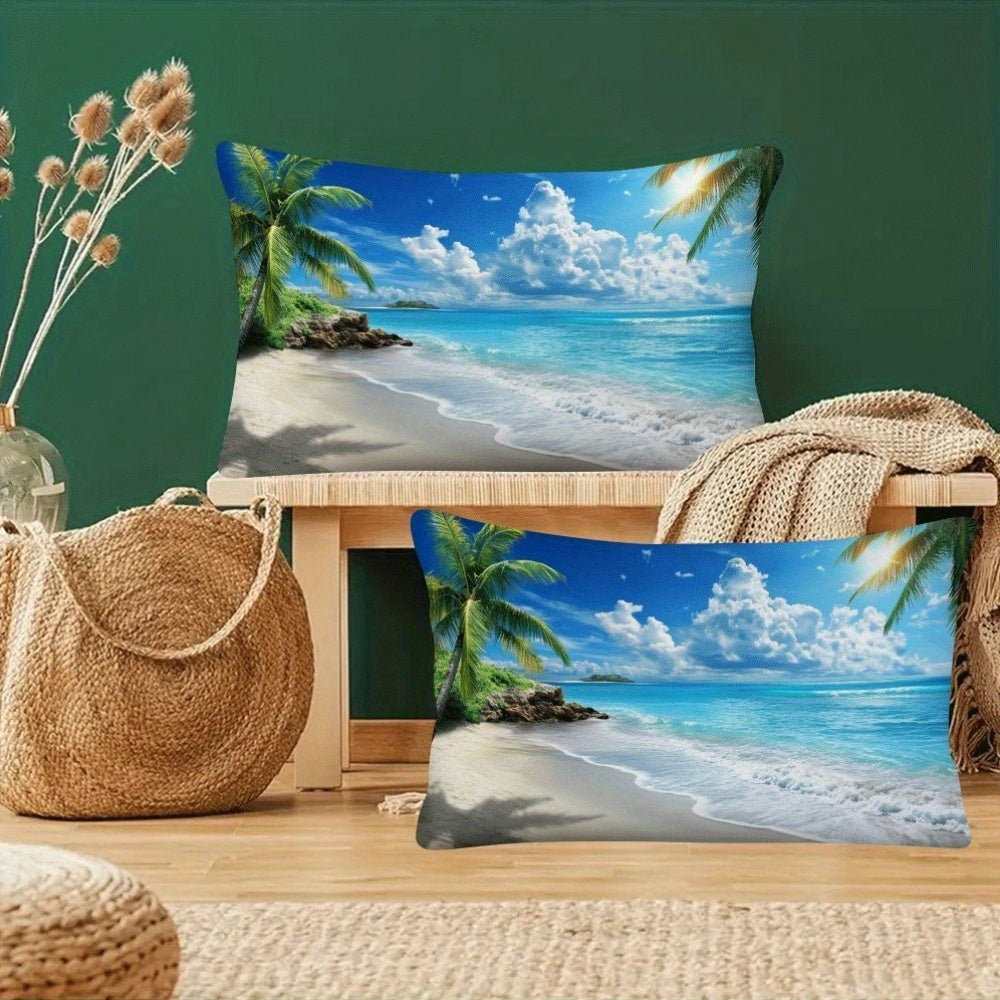 Okean plyaji manzarali yostiq qoplamalari 2-to'plam Flanel kvadrat yostiq qopqog'i 50.8x30.48 sm uchun divan, yotoq, avtomobil