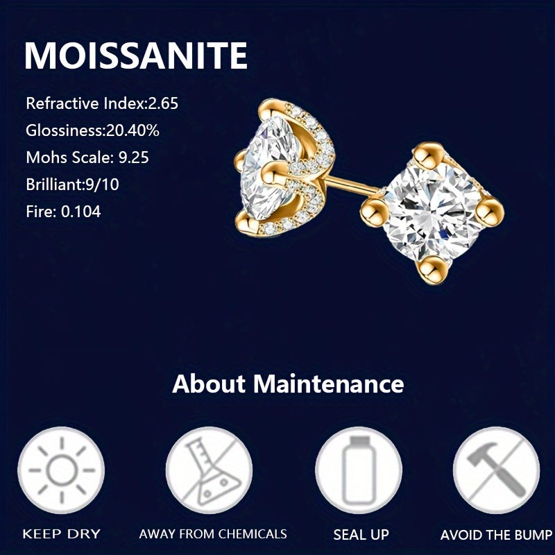 Sterling Silver Stud Earrings with 2 Carat Moissanite Stones for Women