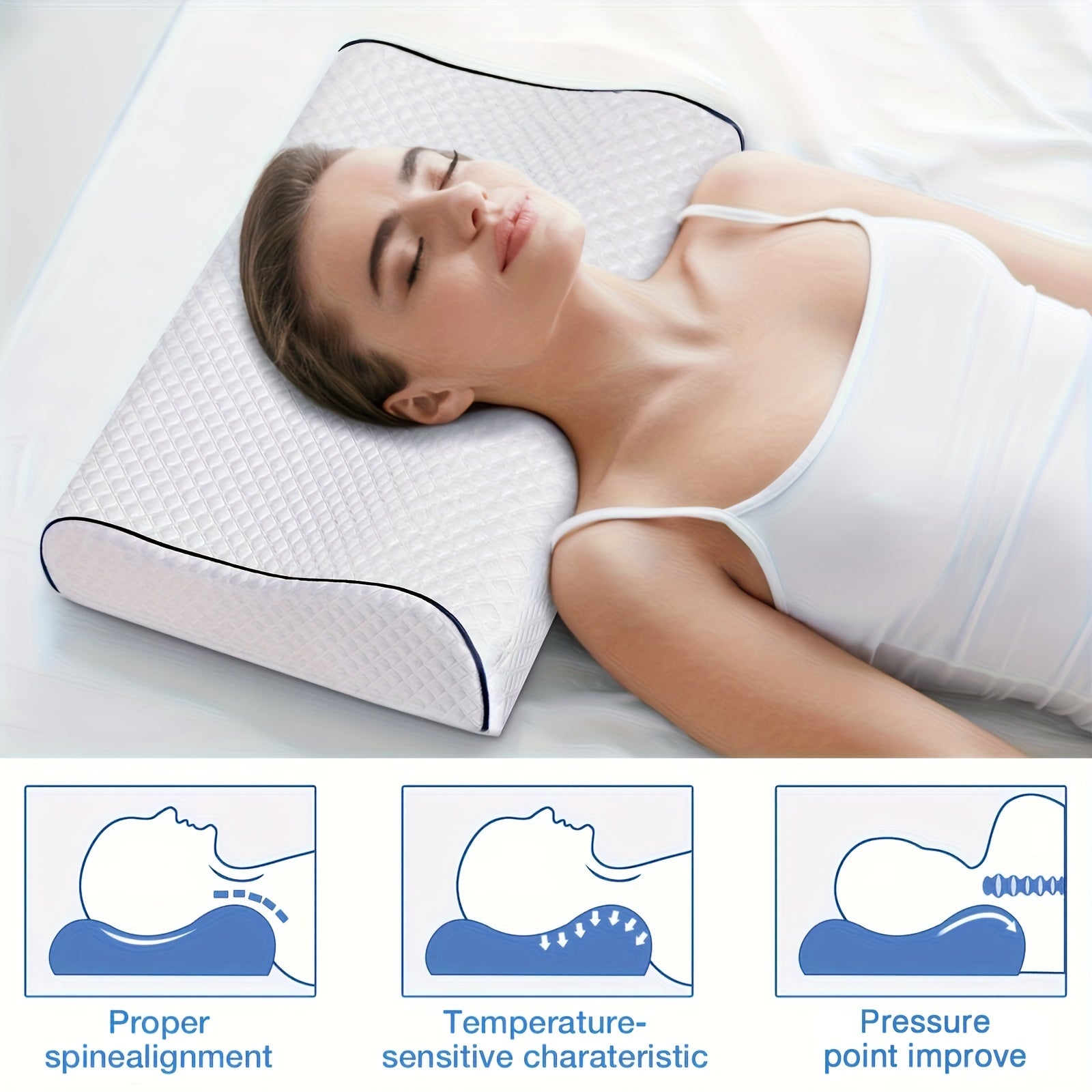 Memory Foam Neck Pillow with Removable Cover for Travel and Sleep