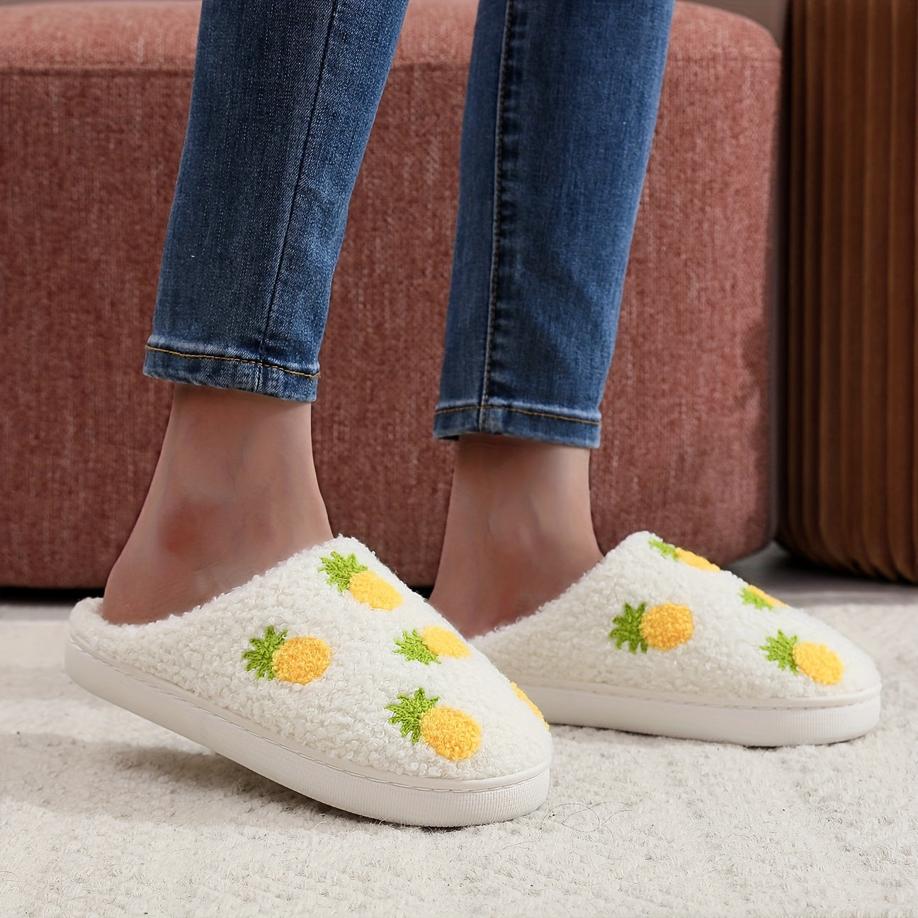 Women's Fruit Plush Slippers Warm Thick Sole Cozy Indoor Shoes