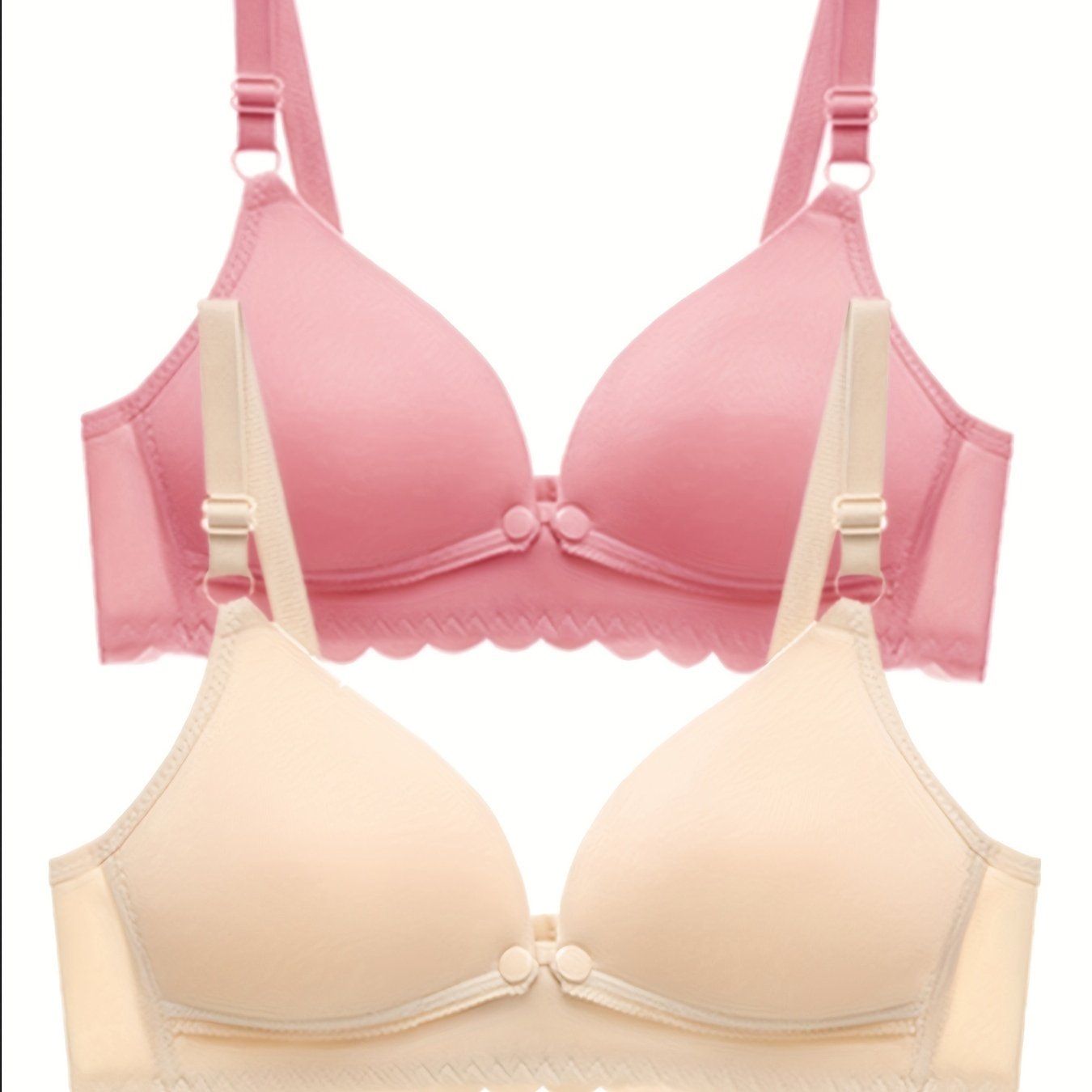 Women’s Maternity Nursing Bras 2 Pack Light Pink Beige Front Closure Ruffle Supportive