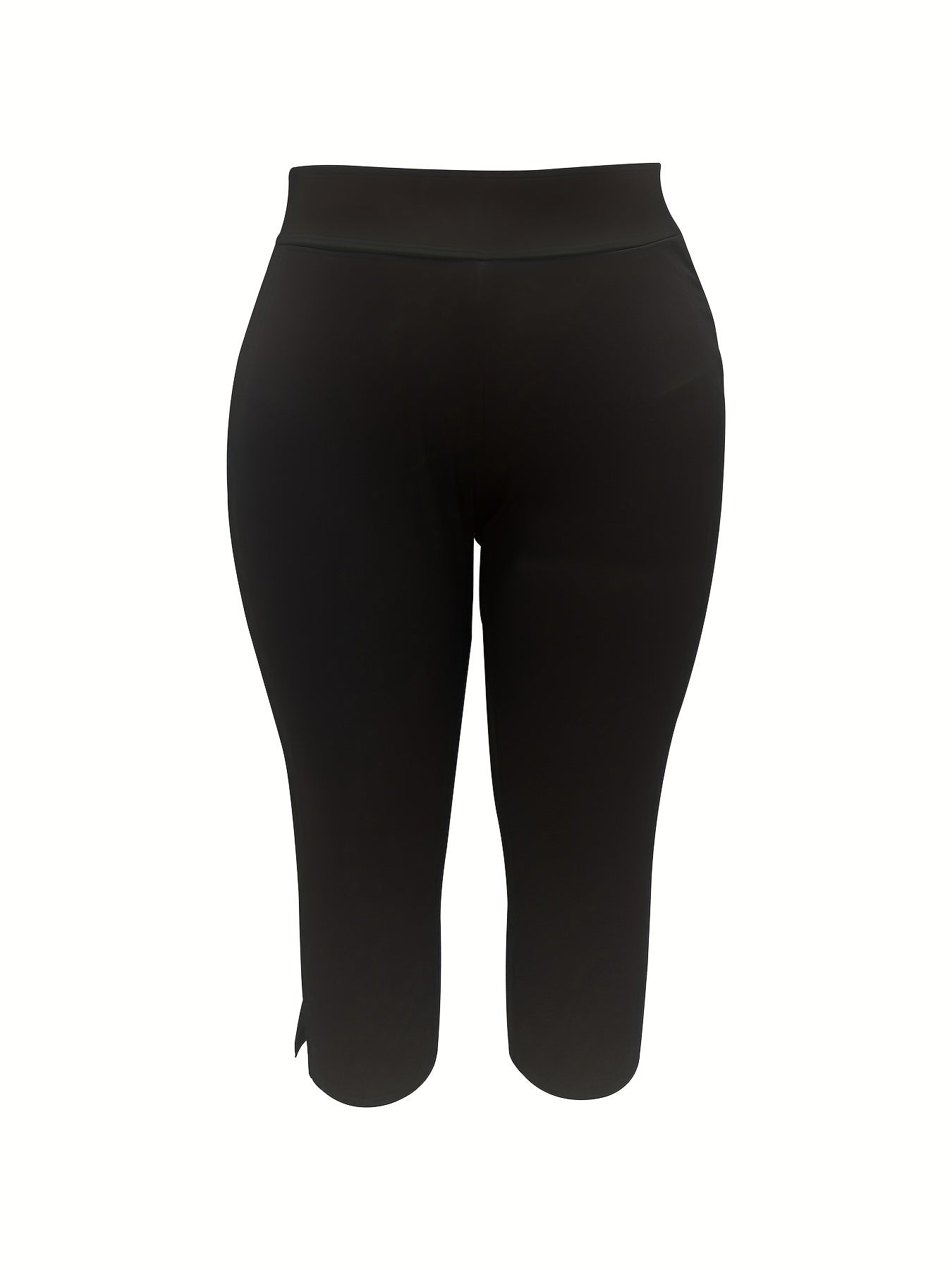 Pantalones capri de talla grande para mujer, de color sólido, de tiro alto y con elasticidad media