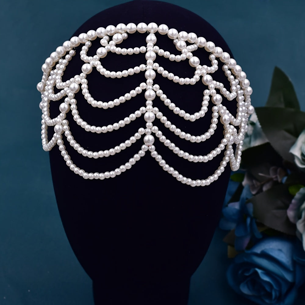 Bridal Faux Pearl Tassel Headband Elegant Princess Style Wedding Hair Accessory
