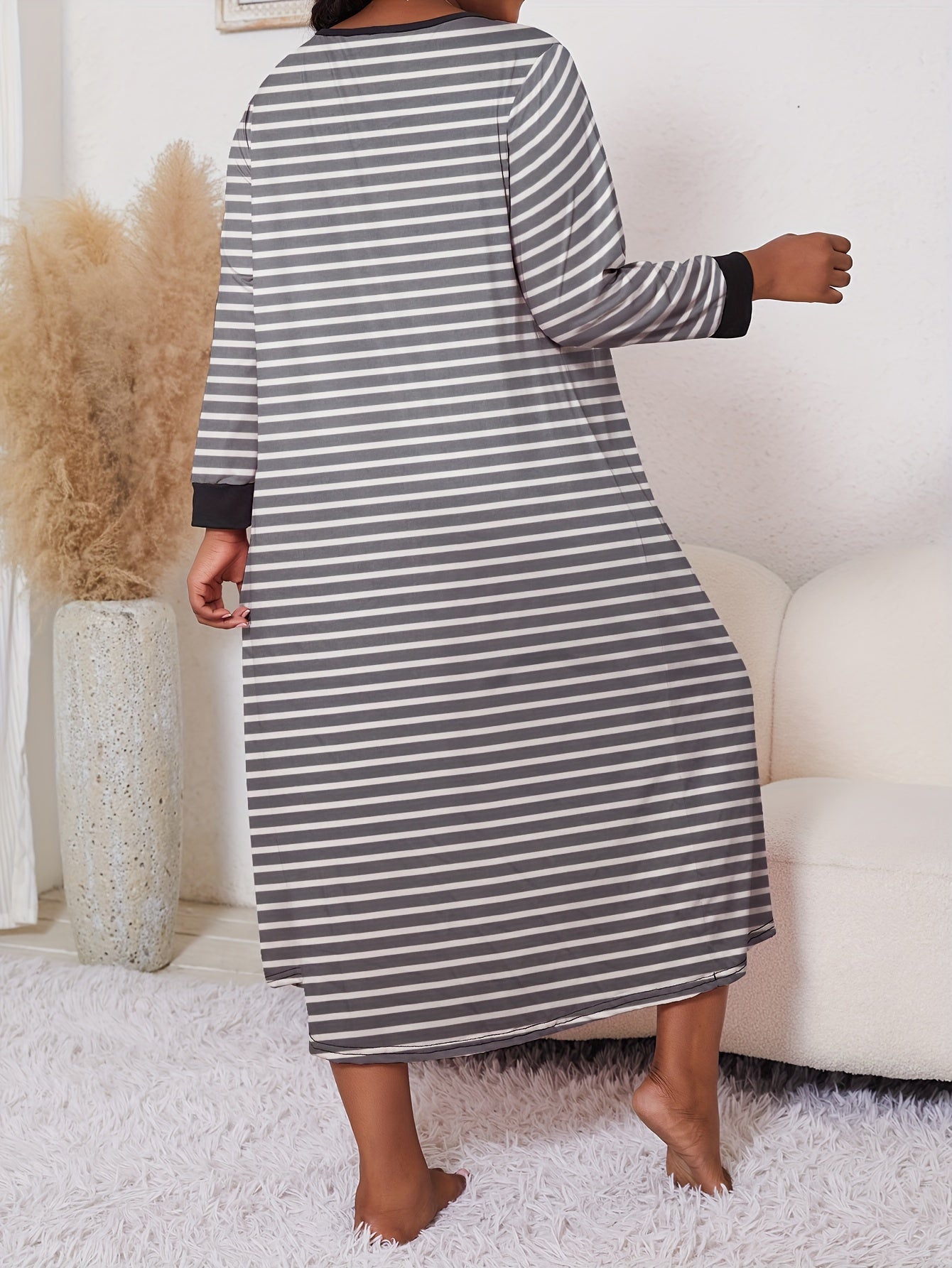 Women's Plus Size Heart Print Long Sleeve Sleep Dress for Fall Winter