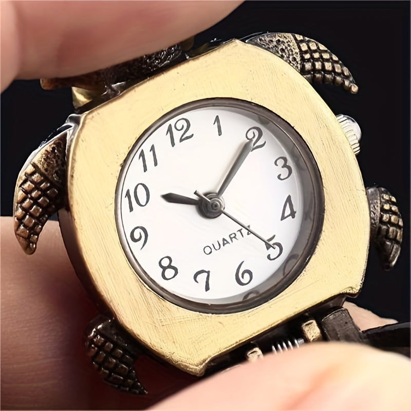 Women's Vintage Turtle Flip Cover Keychain Watch with Quartz Movement and Cartoon Pendant