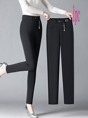 Women's Slim Fit High Waist Pants Polyester Solid Color Skinny Trousers
