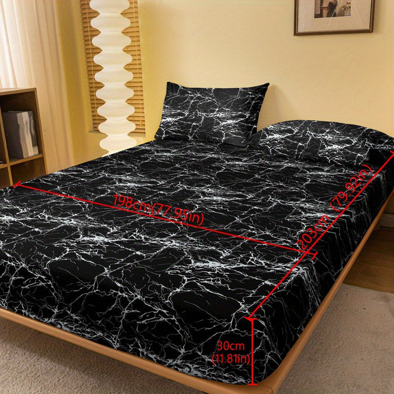 Marble Print Fitted Sheet Soft and Comfortable Deep Pocket Mattress Cover for Bedroom
