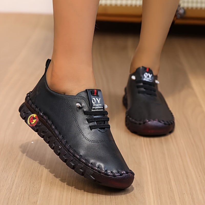 Women's All-Season Leather Loafers with Non-Slip Sole and Sparkle Detail