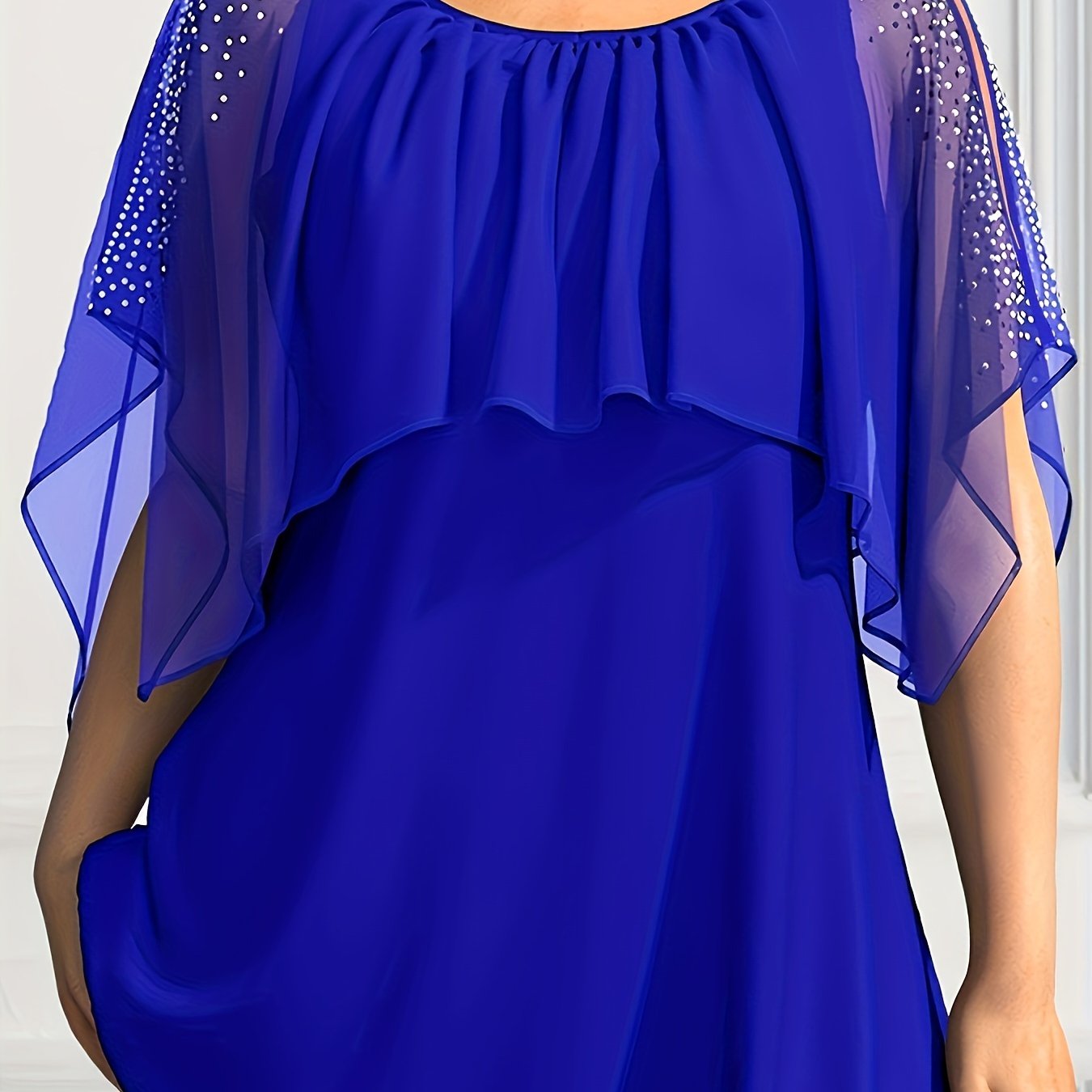 Plus Size Women's Chiffon Blouse with Pearl Embellishments Black Ruffled Sleeves