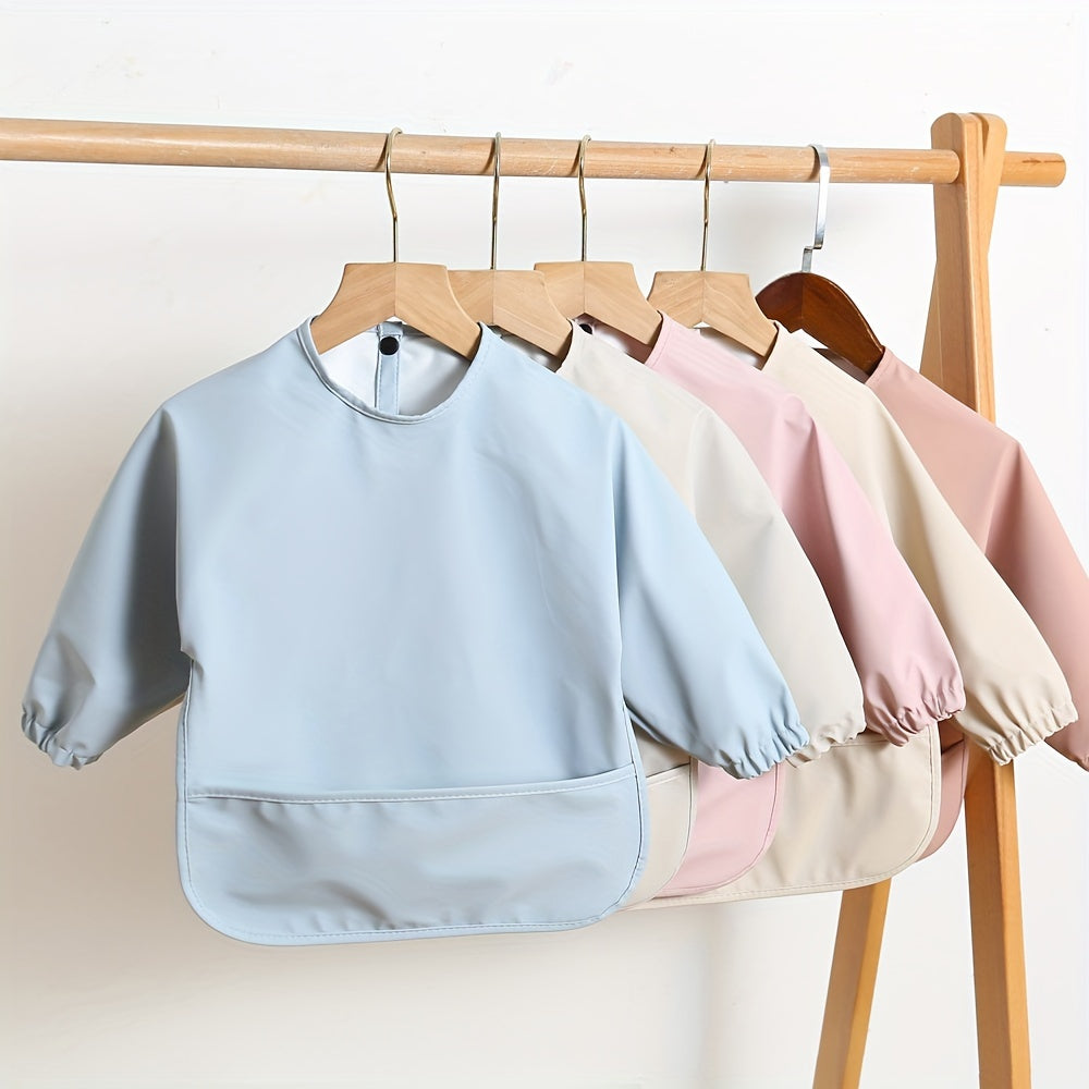 Baby Bib Long-Sleeved PU Smock Waterproof Feeding Bib for Infants and Toddlers