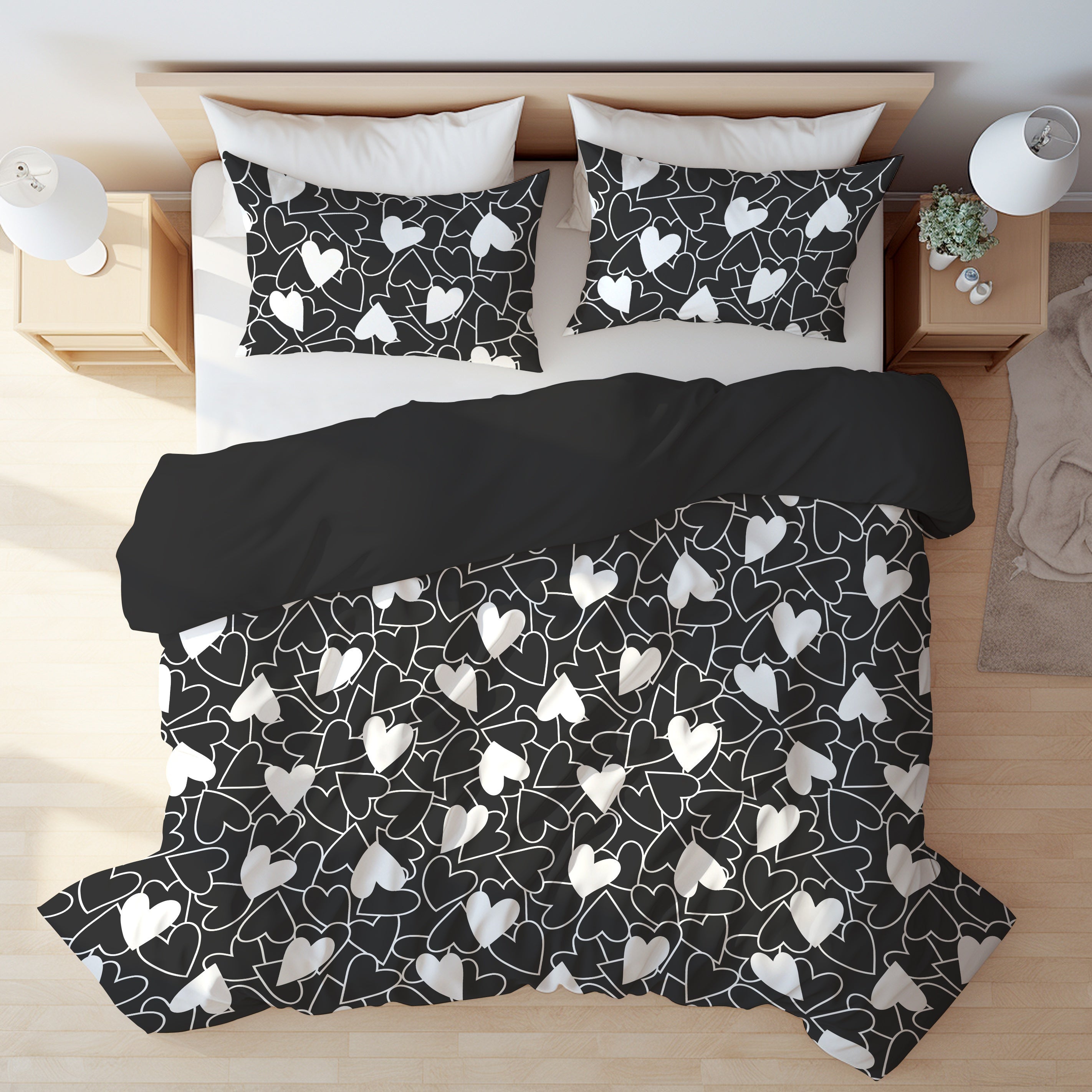 Valentine's Day Heart Print Bedding Set Duvet Cover and Pillowcases Soft and Skin-Friendly