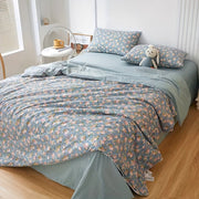 Floral and Fruit Pattern Quilt Bedspread with Scalloped Edge Soft Liner All-Season Polyester Bedding