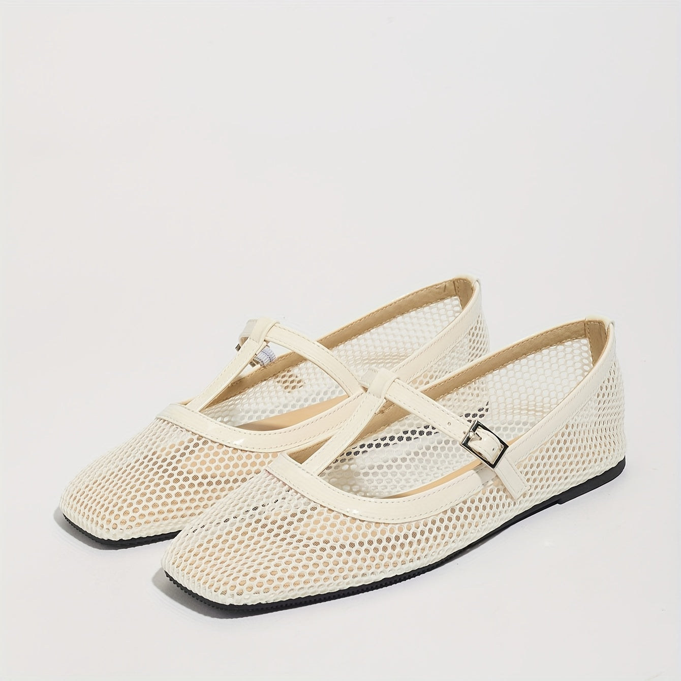 Zapatos de mujer con malla transpirable Mary Jane, sandalias casuales de verano en negro