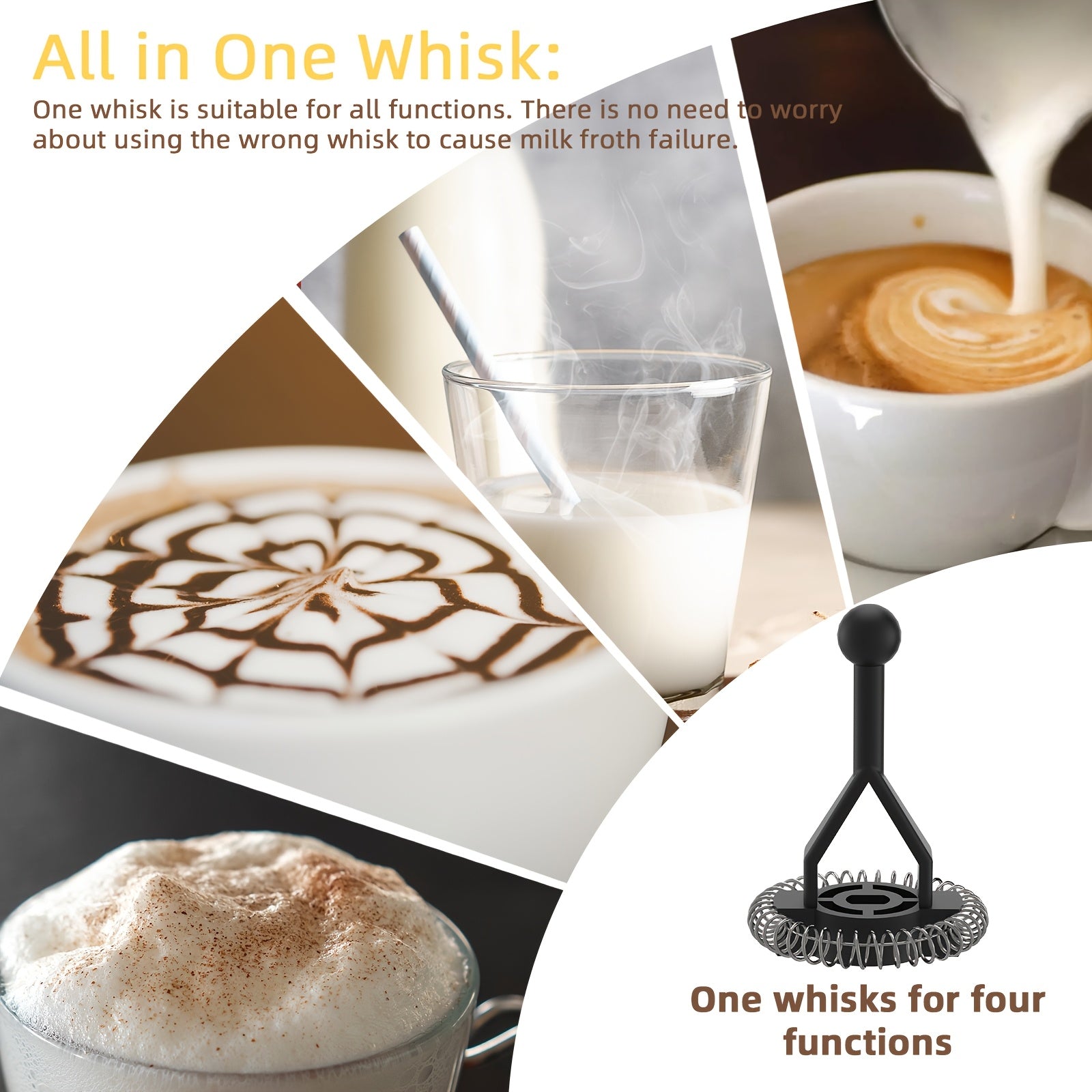 Electric Milk Frother and Steamer 500W Stainless Steel Black for Latte Art Cappuccino Hot Chocolate