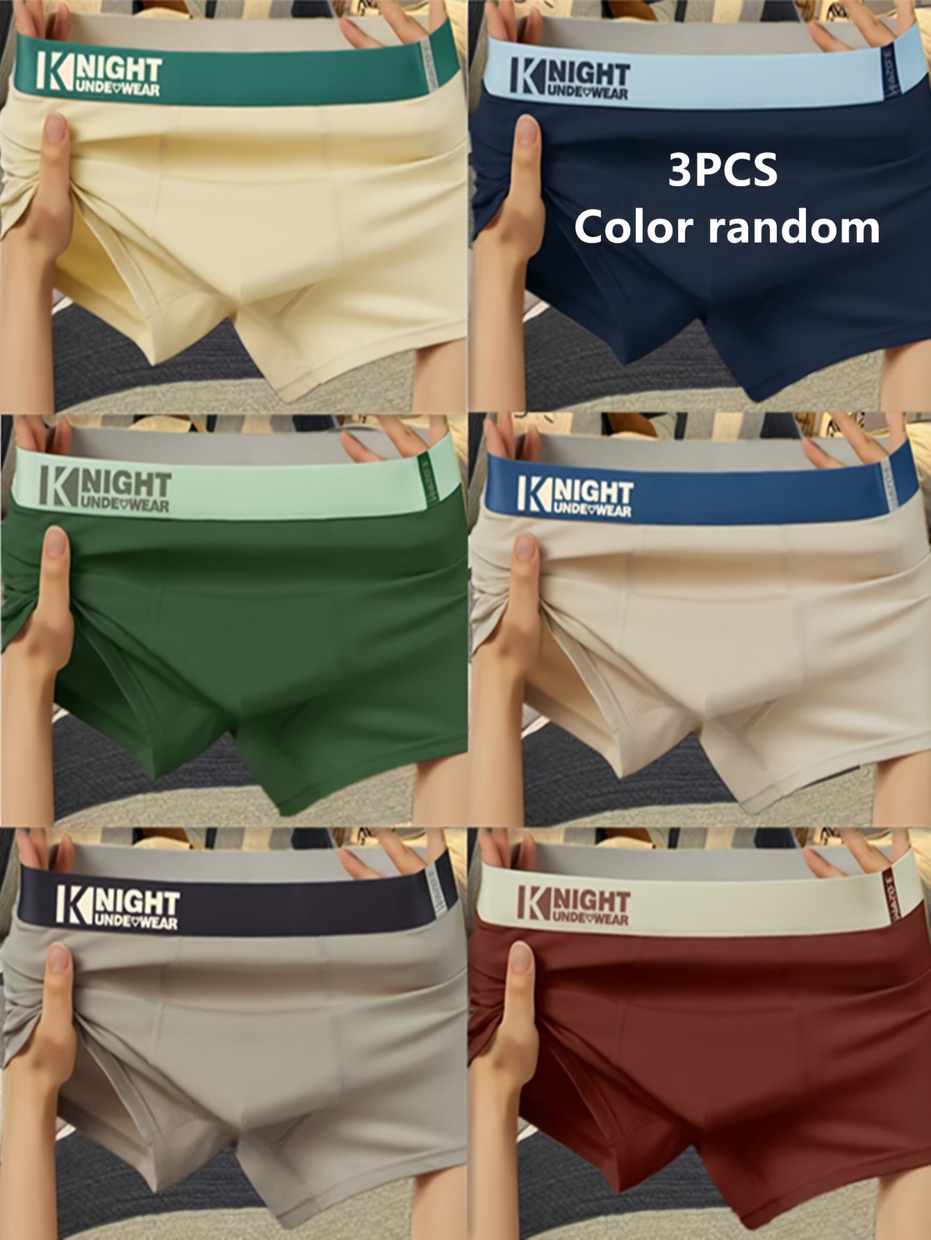 Men's Cotton Boxer Briefs 3-Pack Breathable Low-Rise Solid Color Underwear
