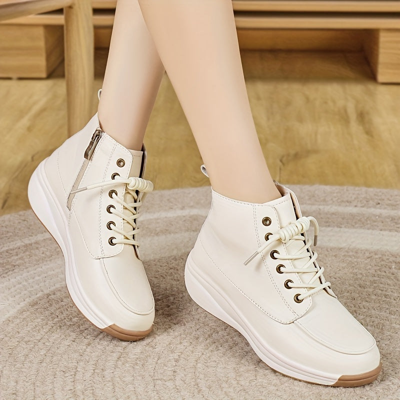 Women's Casual High-Top Sneakers Thick Sole White TPR All-Season