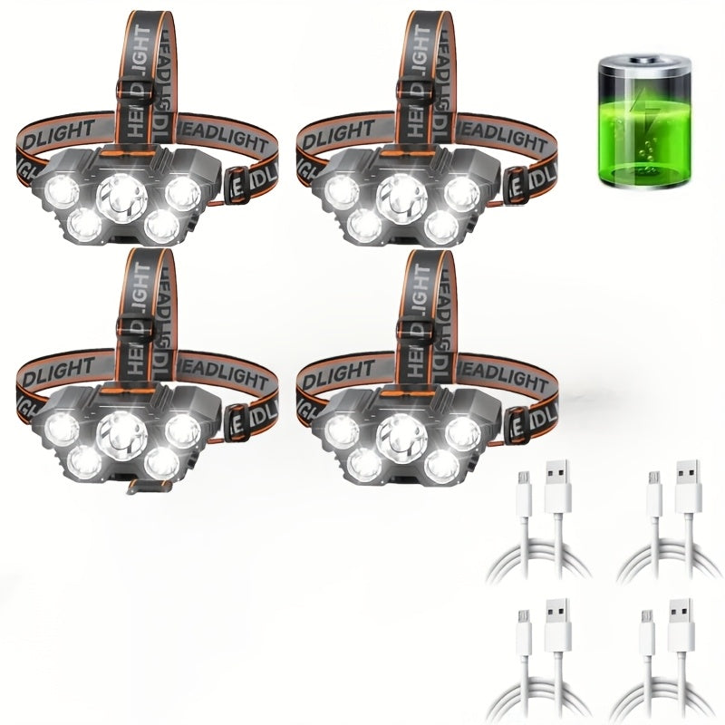 Rechargeable LED Headlamp with USB Fast Charging, Multi-Mode, Portable for Outdoor Activities