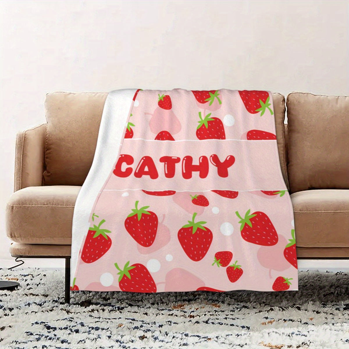 Personalized Strawberry Blanket for Girls and Women Soft Lightweight Throw for Travel and Gifts