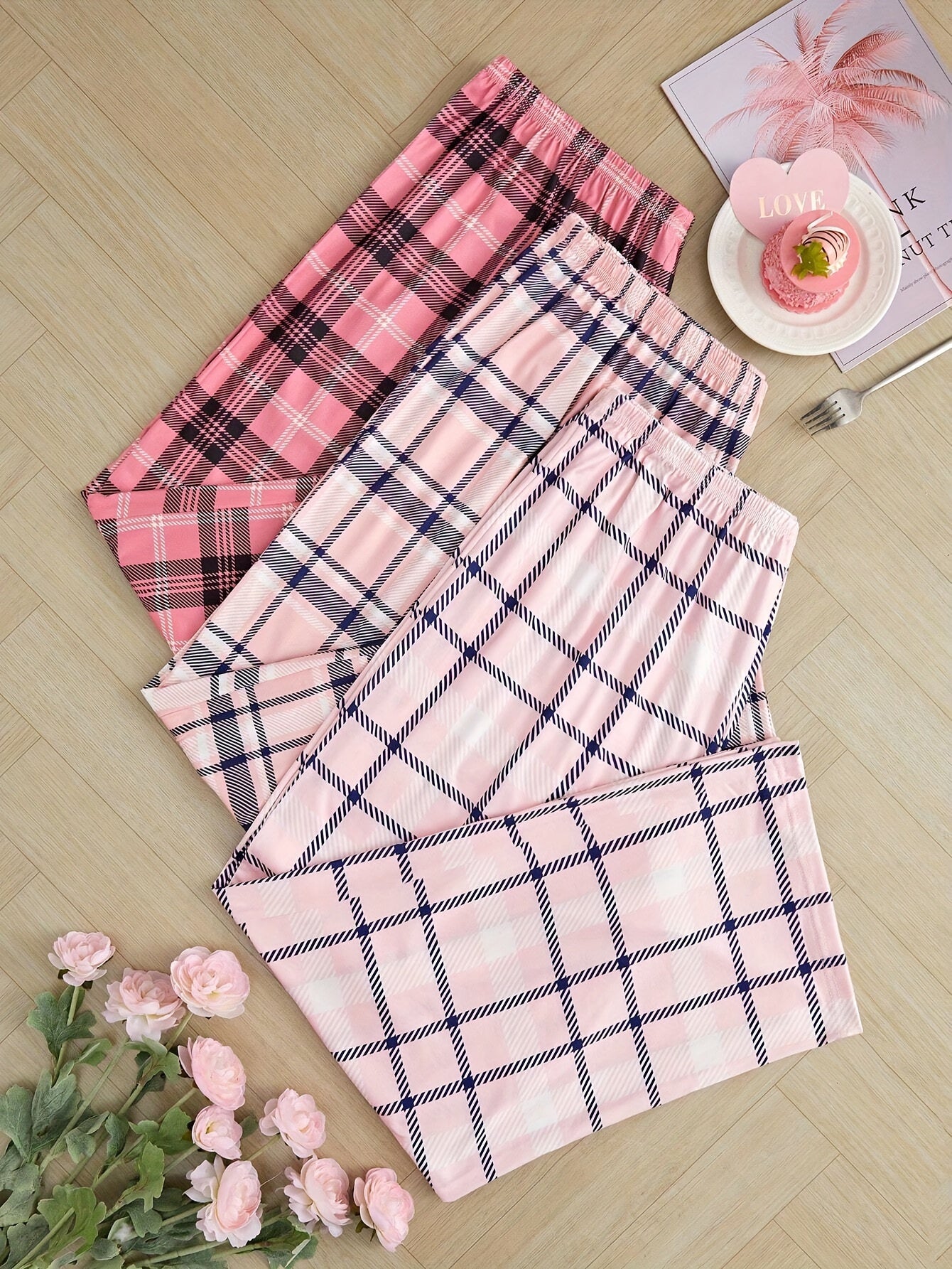 Женские плюсовые пижамные штаны в клетку с эластичным поясом, удобные домашние брюки