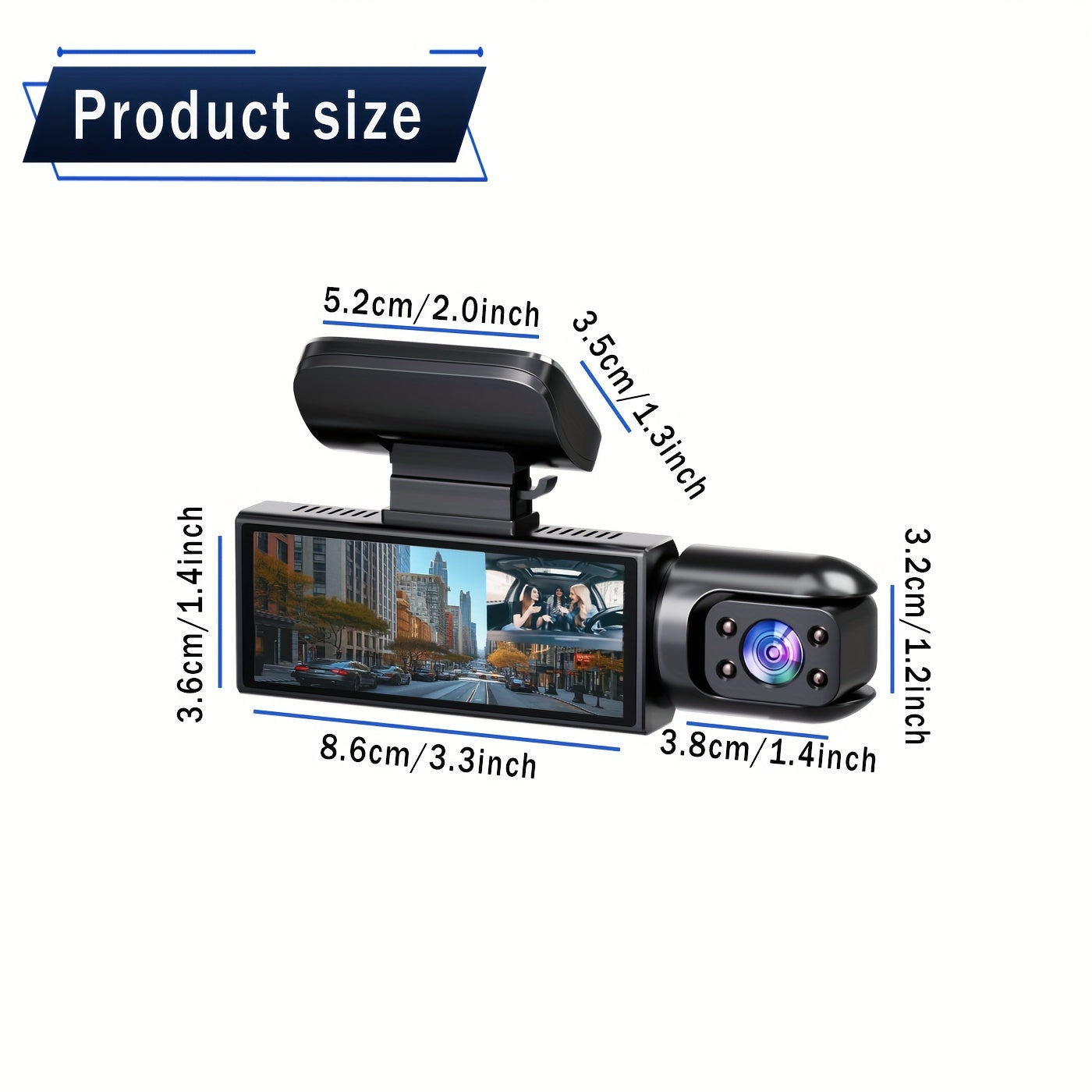 1080P Dual Camera Dash Cam with IR Night Vision Wide Angle Lens 8.03cm LCD Screen Loop Recording Car Camera