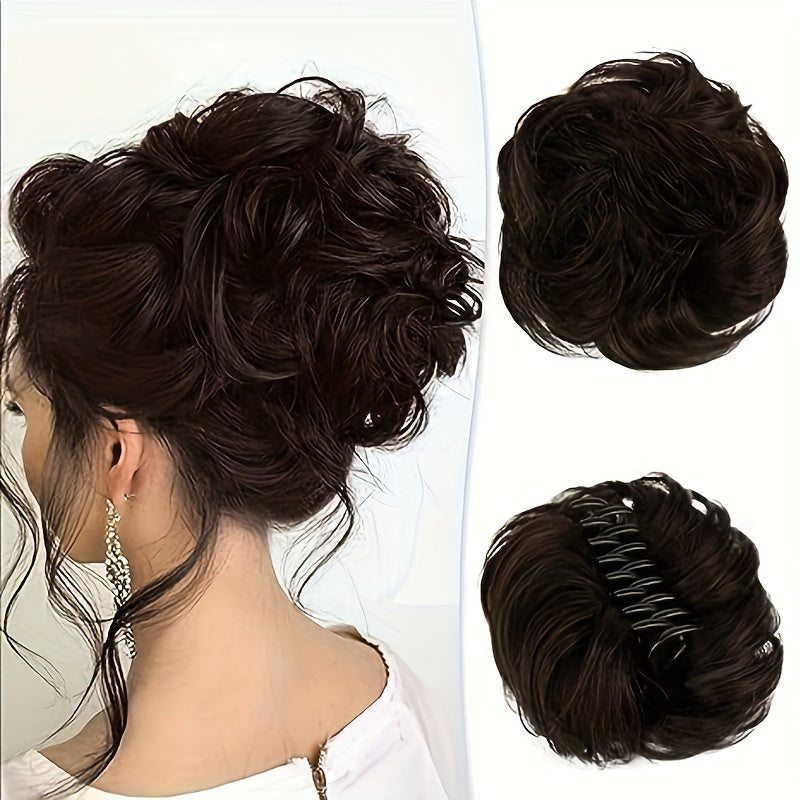 Women's Body Wave Claw Clip Messy Bun Hairpiece Synthetic Ponytail Extension Floral Leaf Party Hair Accessory