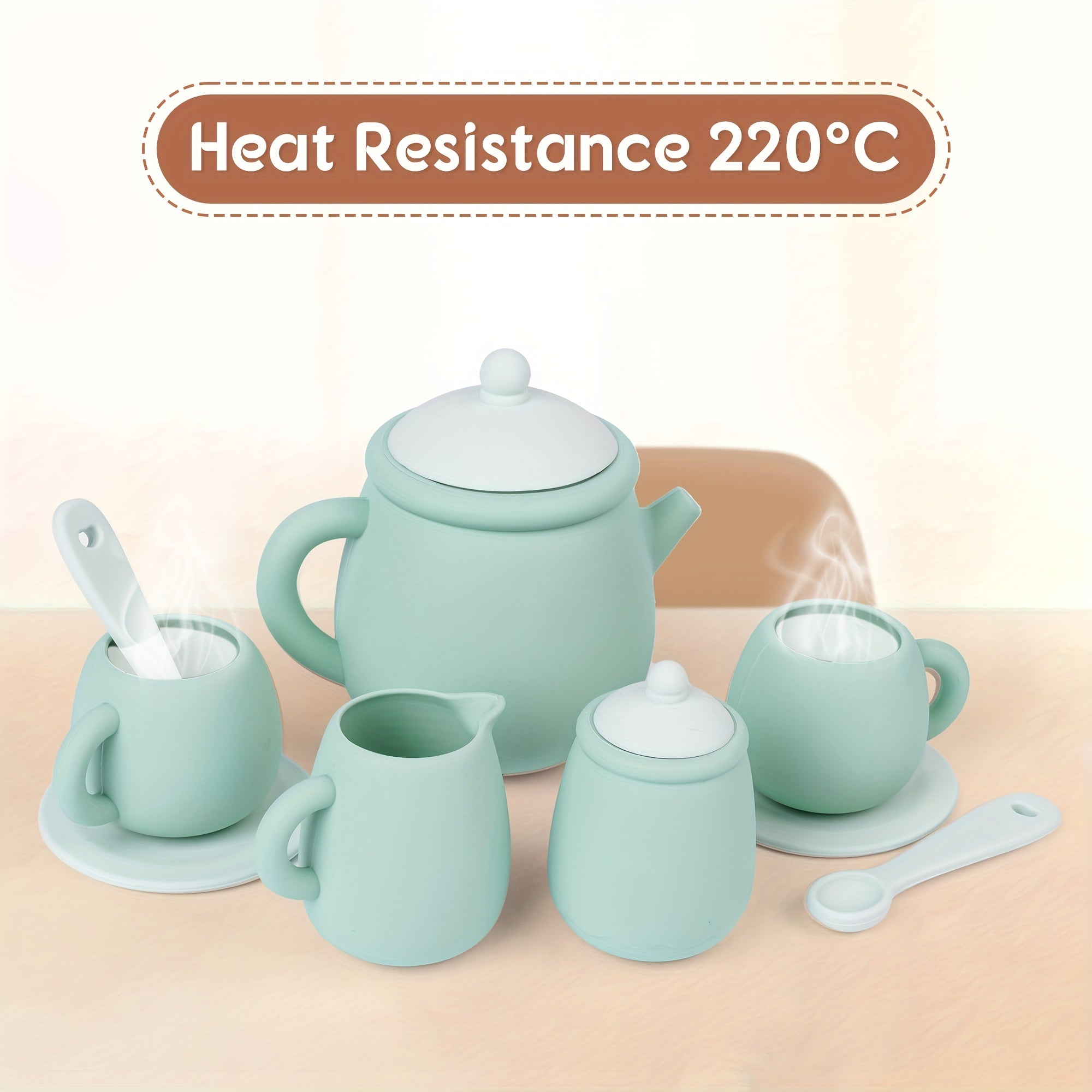 Set of 5 or 7 Silicone Tea Set Pieces BPA-Free Food-Grade Durable Soft Tableware for Kids