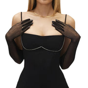 Black Mesh Gloves for Women Sheer Arm Warmers for Opera and Weddings