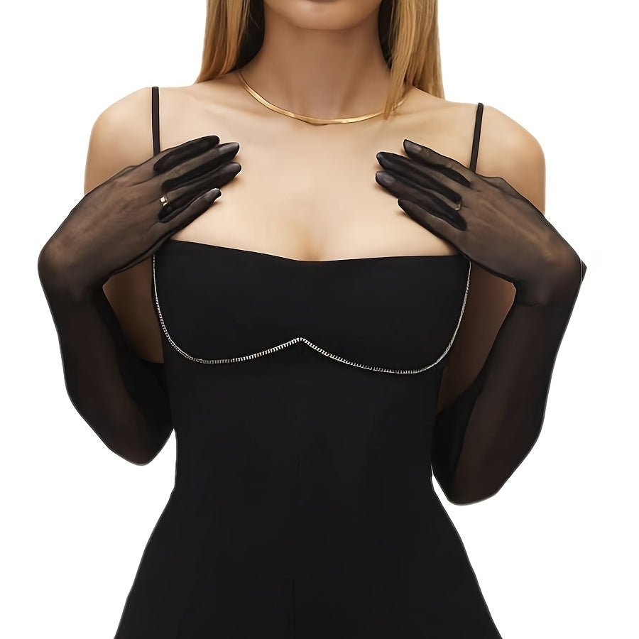 Black Mesh Gloves for Women Sheer Arm Warmers for Opera and Weddings