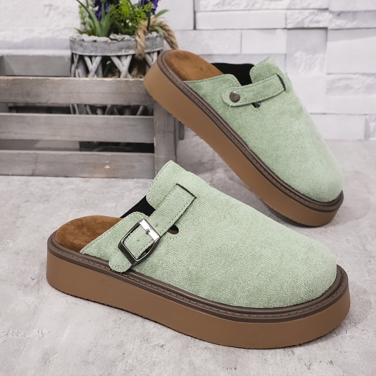 Women's Casual Buckle Loafers All-Season PU Upper Rubber Sole Flannel Insole